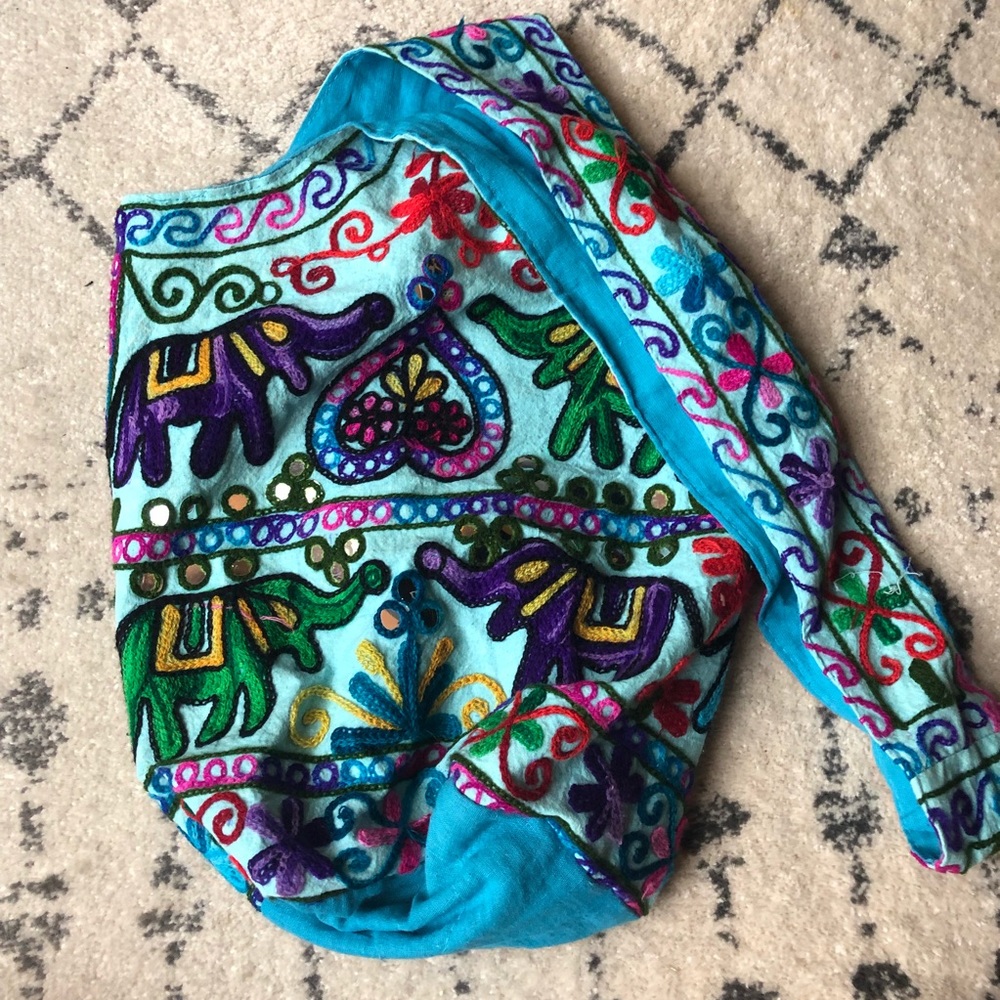Handmade embroidered bucket hobo bag from India